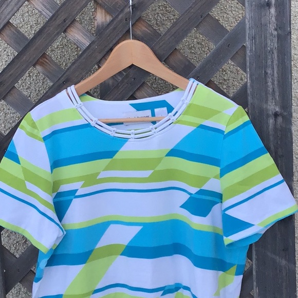 Alfred Dunner striped top unique neck rhinestones - Picture 2 of 11